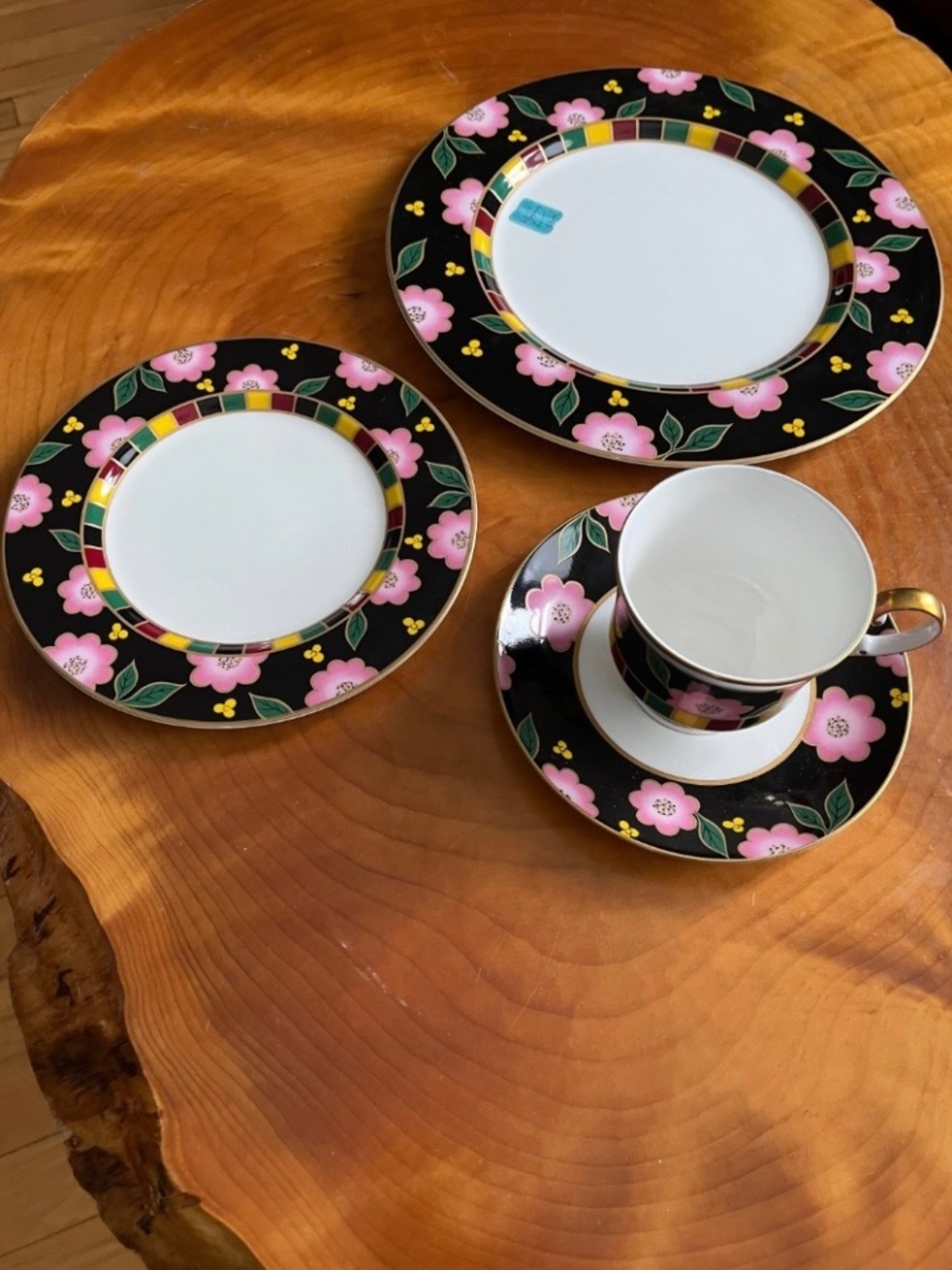 Mikasa Tea Ceremony Onyx China Set: Floral Gold Trim, Vintage - Unused